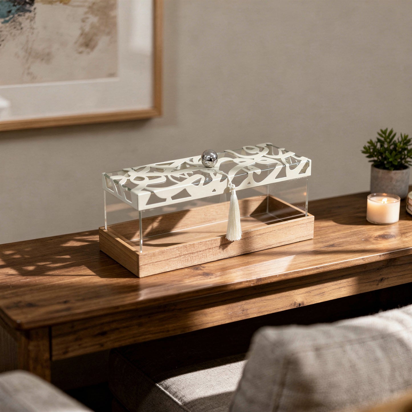 Calligraphy Design Small Wooden Serving Tray Clear