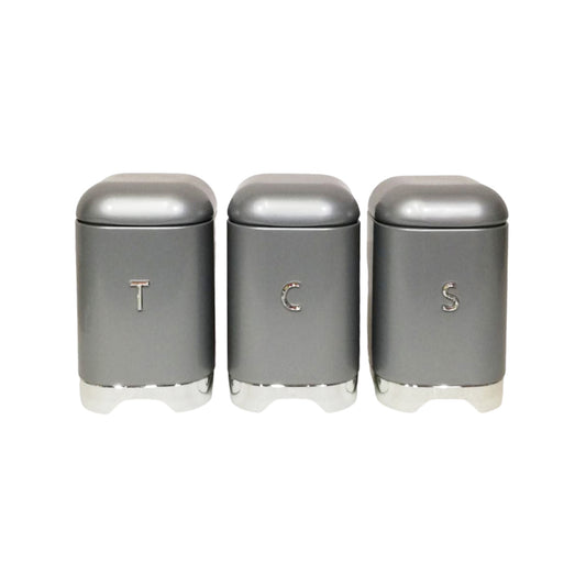 Retro 3 Piece Canister Set Grey