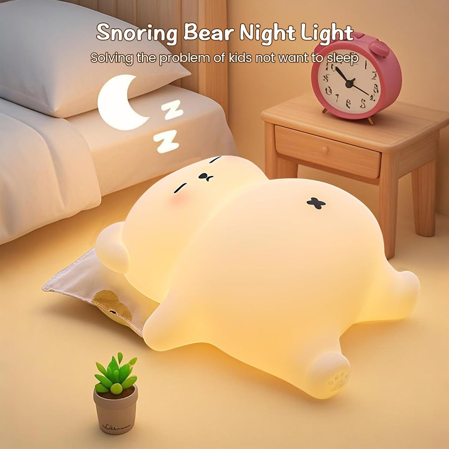 Snoring Bear Baby Night Light White