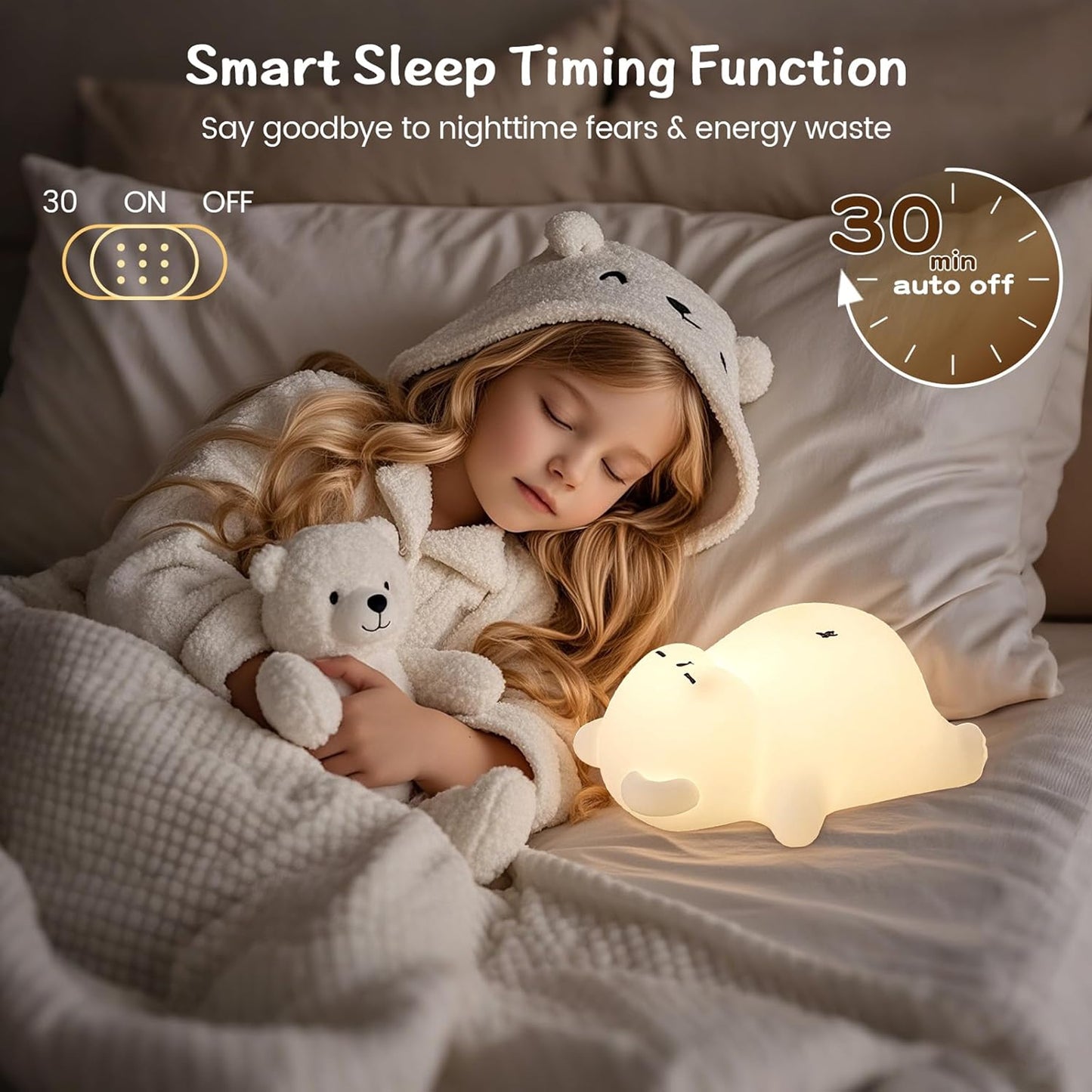 Snoring Bear Baby Night Light White