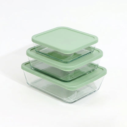 3 Piece Square Borosilicate Glass Food Storage Container Set Clear