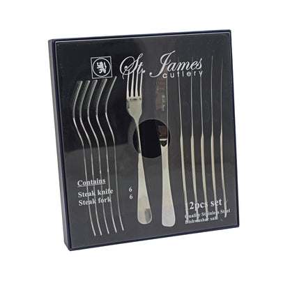 St. James Oxford 12 Piece Steak Knife & Fork Set Silver