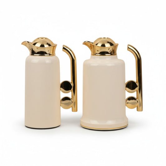 2 Piece Coffee & Tea Thermos Set Cream & Gold