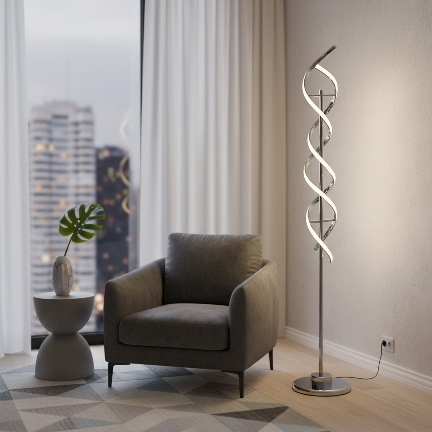 Swirl Design LED Floor Lamp Black
