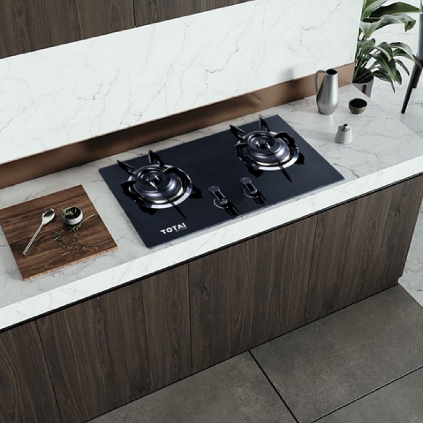 Totai Style 2 Burner Gas On Glass Hob Black