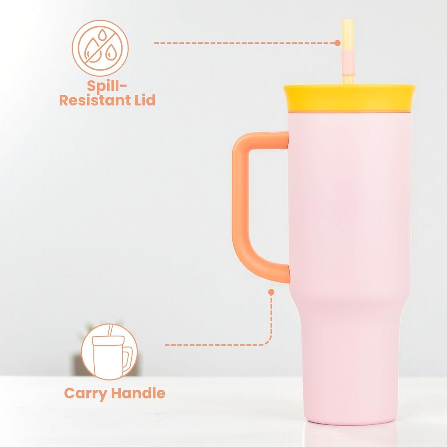 1.2Lt Flask With Handle & Straw Pink