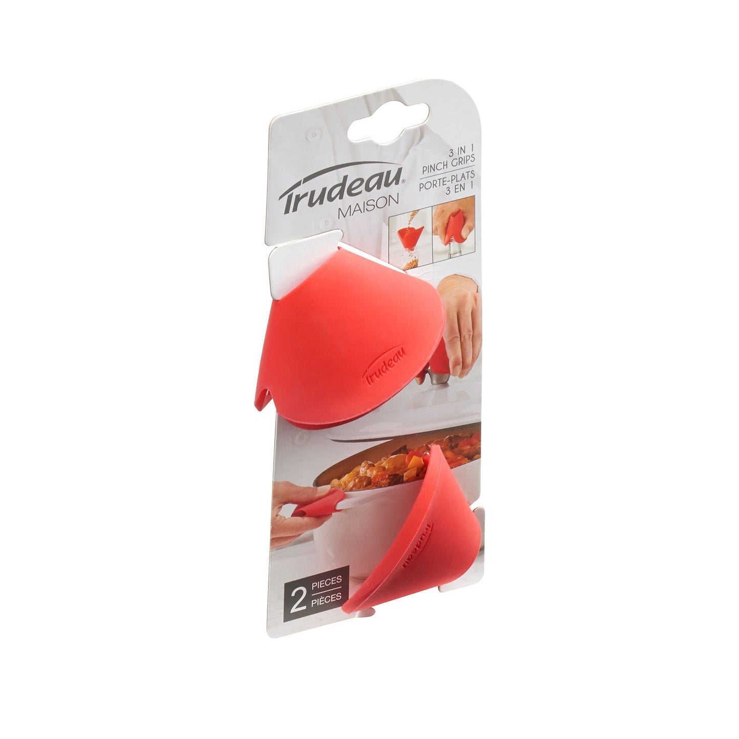 Trudeau 2 Piece 3-In-1 Silicone Pinch Grips Set Red