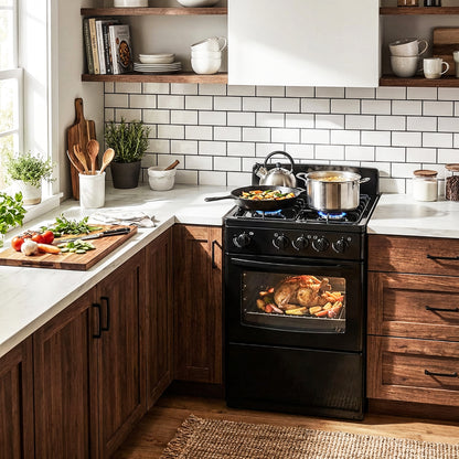 Univa 4 Burner Gas Stove with 58Lt Gas Oven Black