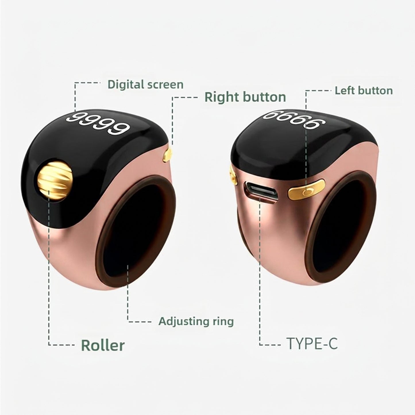 Adjustable Tasbih Smart Ring Counter Rose Gold
