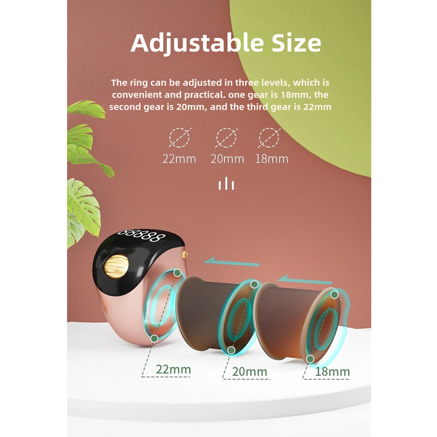 Adjustable Tasbih Smart Ring Counter Rose Gold