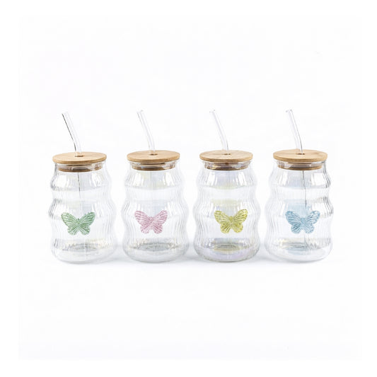 4 Piece 500ml Butterfly Tumbler With Straw Set Clear