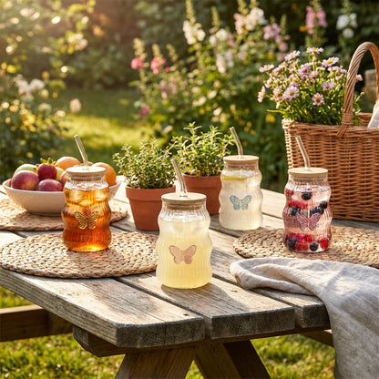 4 Piece 500ml Butterfly Tumbler With Straw Set Clear