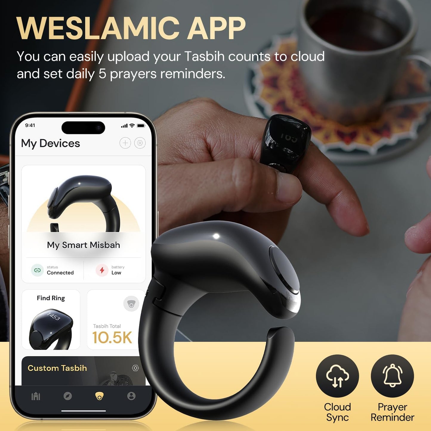 Salam Zikr Ring Smart Tasbeeh Counter Black