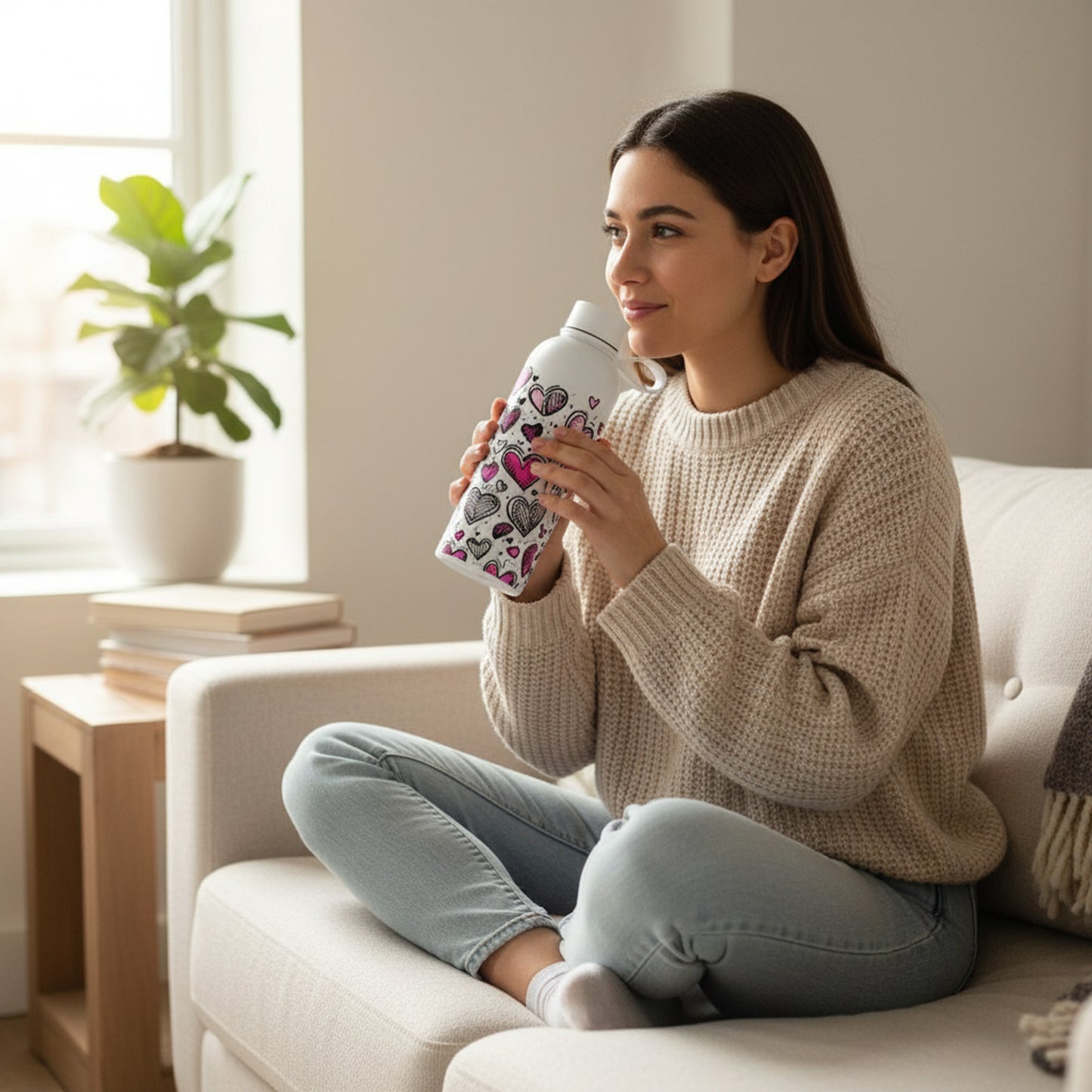 500ml Heart Design Flask White