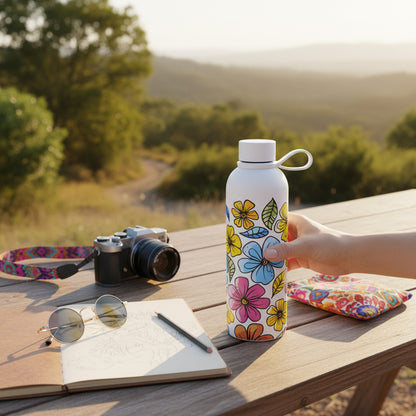 500ml Floral Design Flask White