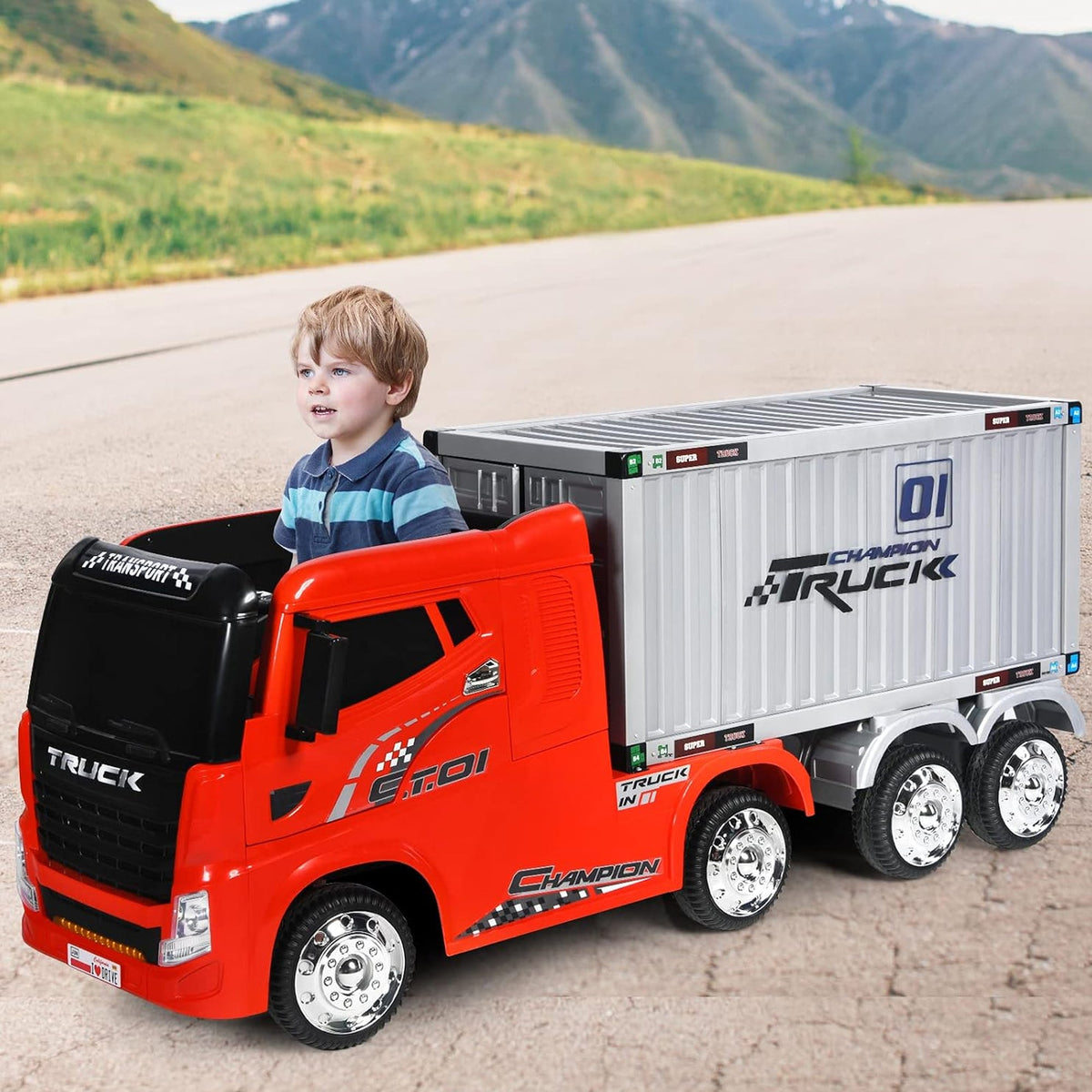 Kids Electric Ride-On Container Truck with Detachable Trailer - YJ2011T