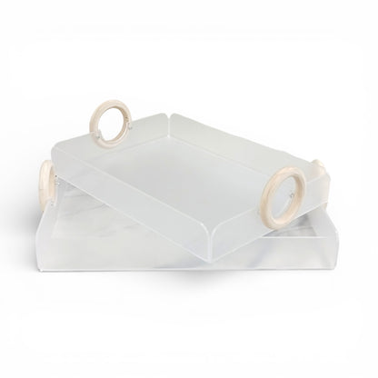 2 Piece Acrylic Tray Set with Wooden Handles Clear