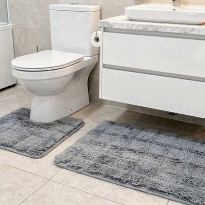 2 Piece Bathroom Mat Set Grey
