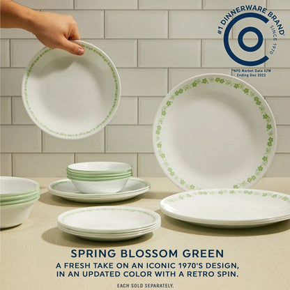 Corelle Spring Blossom Green 18 Piece Dinner Set White