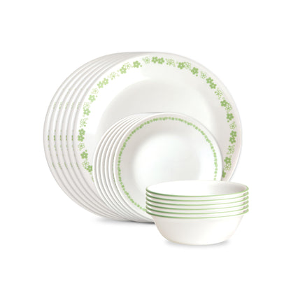 Corelle Spring Blossom Green 18 Piece Dinner Set White