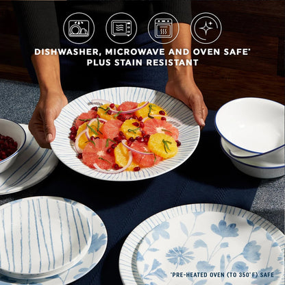 Corelle Botanical Stripes 12 Piece Dinner Set White