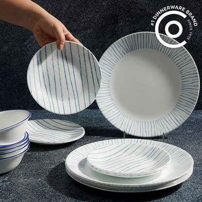 Corelle Nautical Stripes 18 Piece Dinner Set White