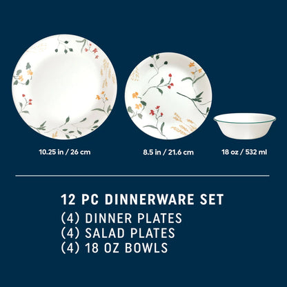 Corelle Wildflower Scatter 12 Piece Dinner Set White