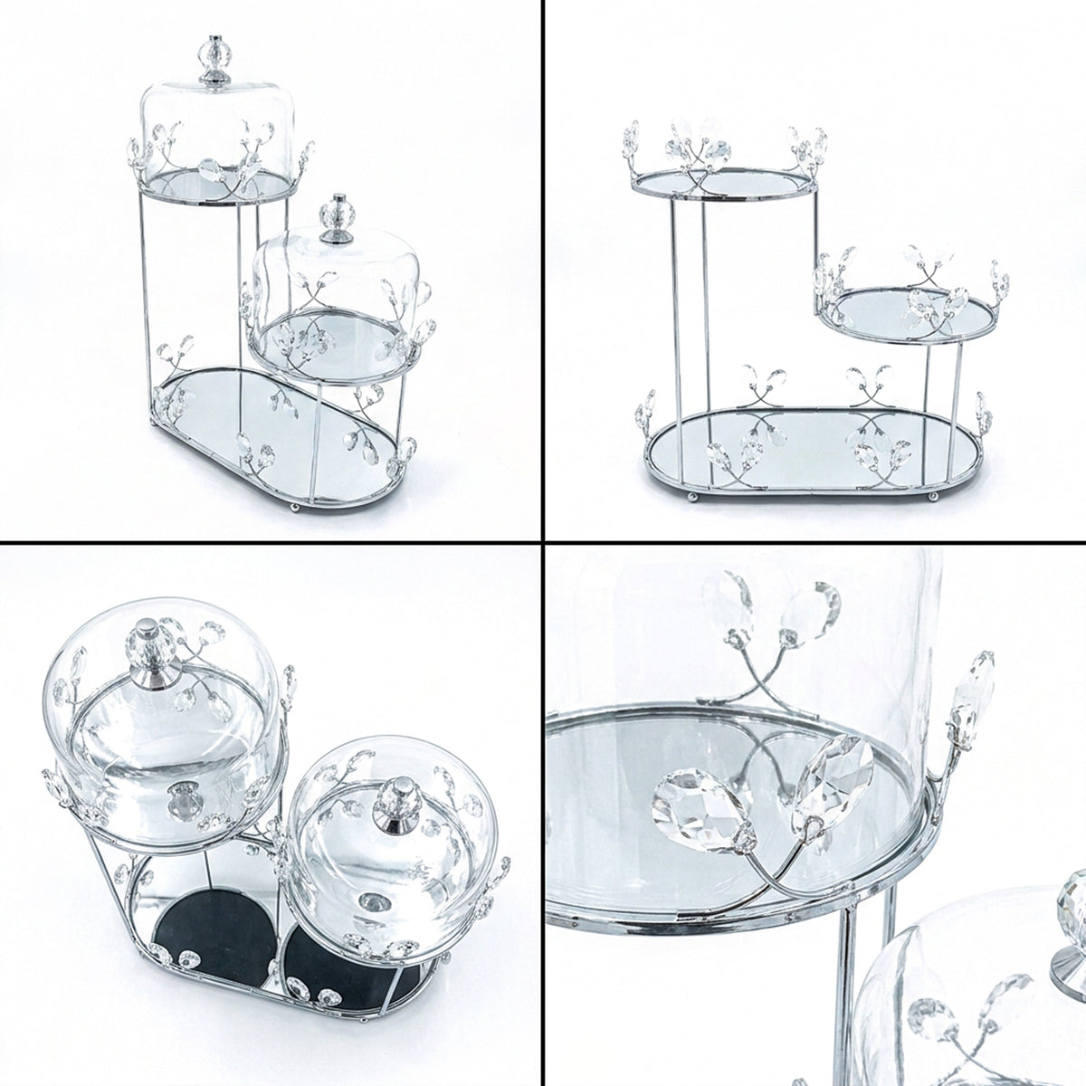 2 Tier Dessert Server with Domes Silver