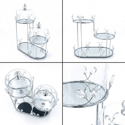 2 Tier Dessert Server with Domes Silver