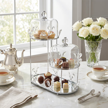 2 Tier Dessert Server with Domes Silver