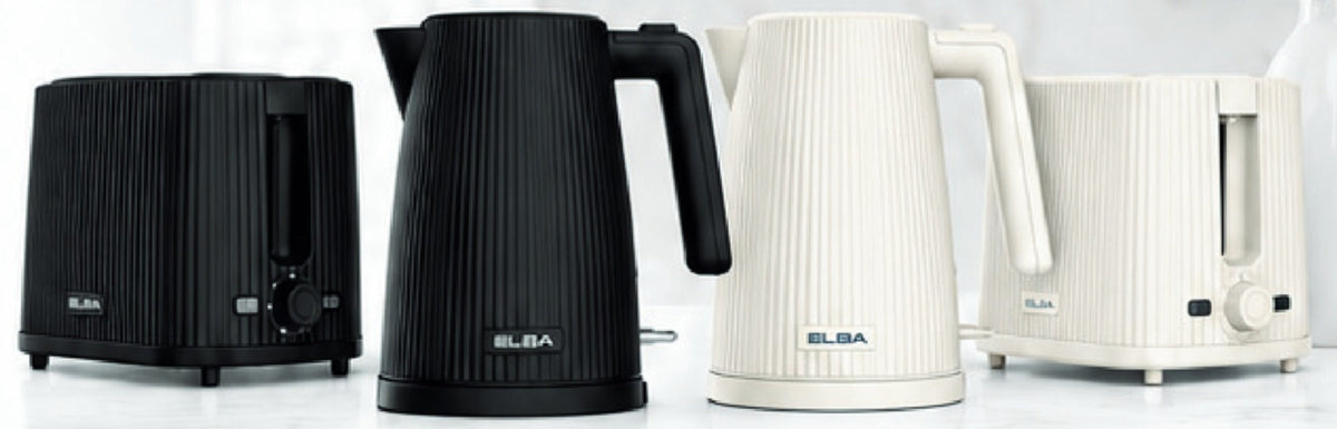 Elba Bellagio kettle and toaster range in black and cream
