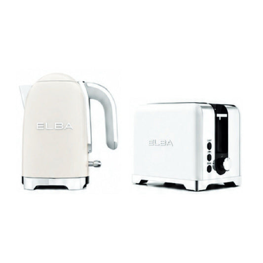 Elba Lusso Kettle & 2 Slice Toaster Set Cream & White