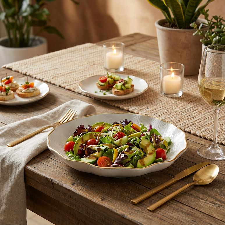 Medium Round Bowl Gold & White