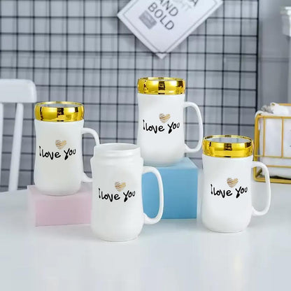 Kitchen Life 350ml Ceramic Mug With Lid White & Gold