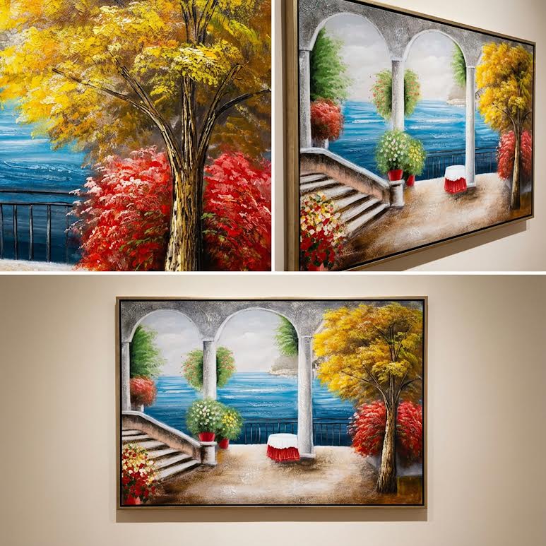 80 x 120cm Mediterranean-style Landscape Painting Multicoloured