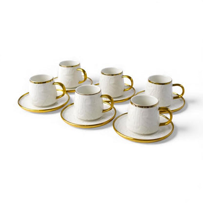 12 Piece Cup & Saucer Set Gold & White