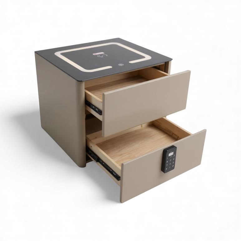 Side Pedestal with Safe & Wireless Charging Beige