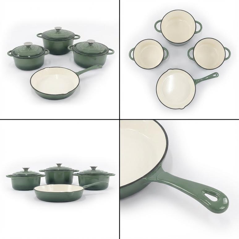 CH 7 Piece Cast Iron Pot Set Olive