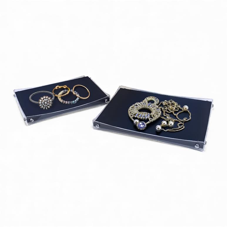 2 Piece Acrylic & Leather Tray Black