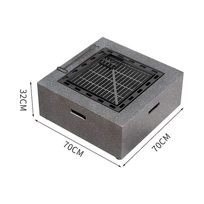 Square Outdoor Fire Pit with BBQ Grill Shelf Grey