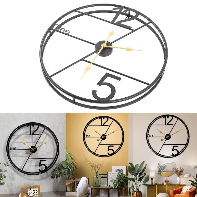 60cm Decorative Wall Clock Black & Gold