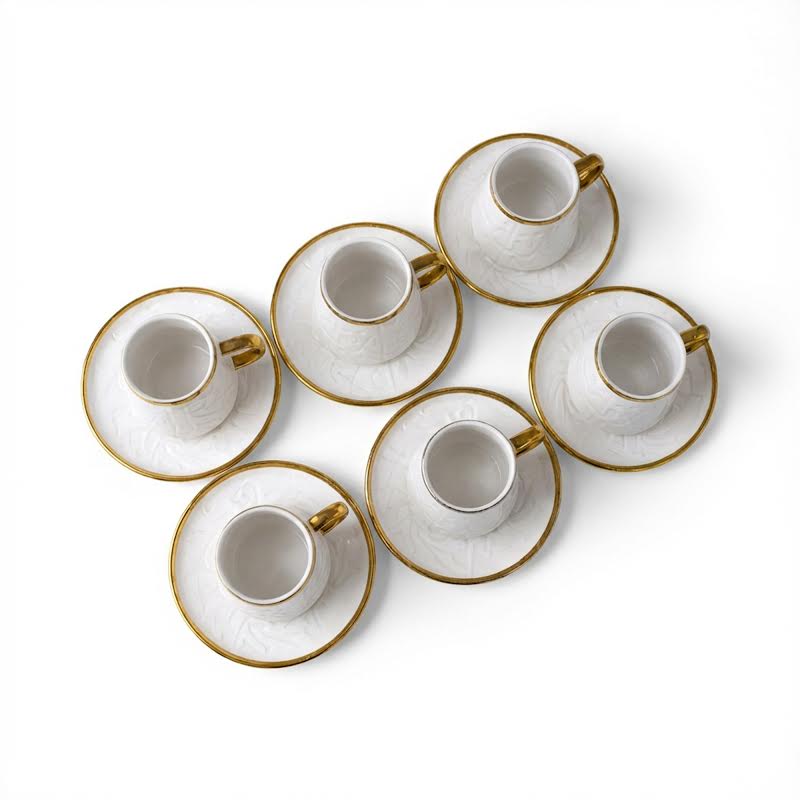 12 Piece Cup & Saucer Set Gold & White