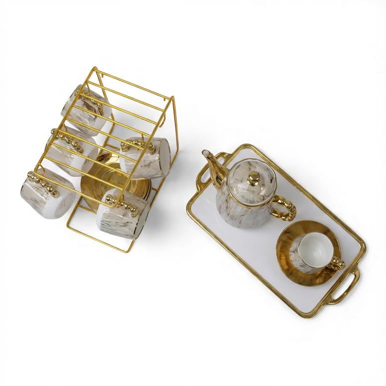 15 Piece Tea Set Gold & White