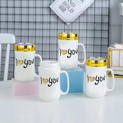 Kitchen Life 350ml Ceramic Mug With Lid White & Gold