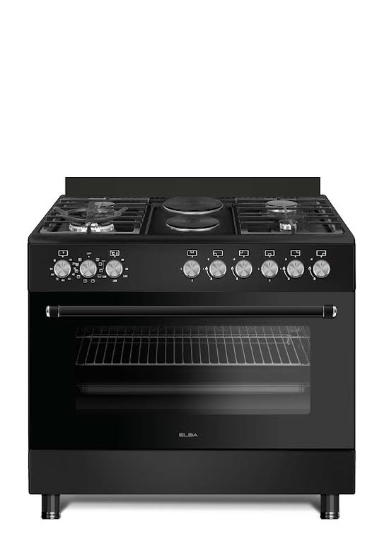 Elba Essential 90cm 4 Burner 2 Electric Gas/Electric Stove - Black