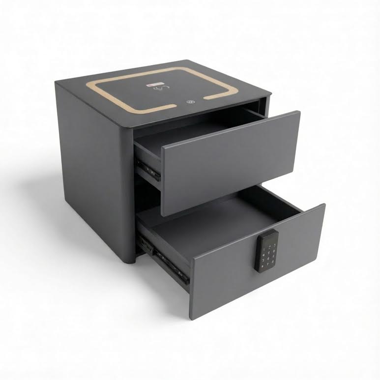 Side Pedestal with Safe & Wireless Charging Dark Grey