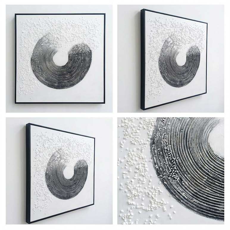 100 x 100cm Ripple Effect Painting Black & White