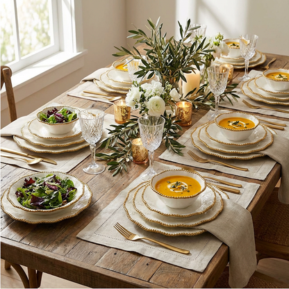 24 Piece Dinner Set Gold & White