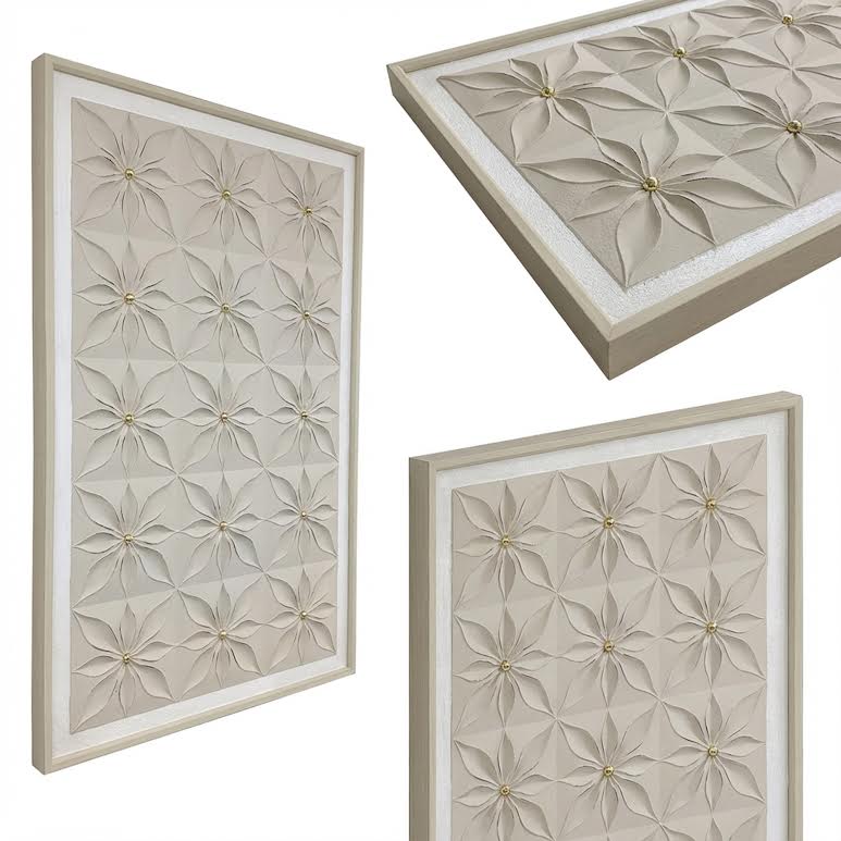 80 x 120cm Flower Design Frame Cream & Gold