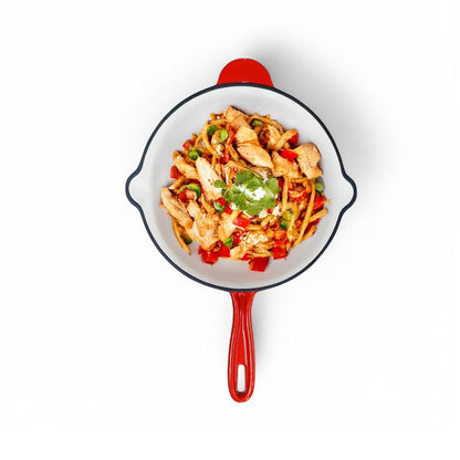 Aqua Enamel Cast Iron Fry Pan Red